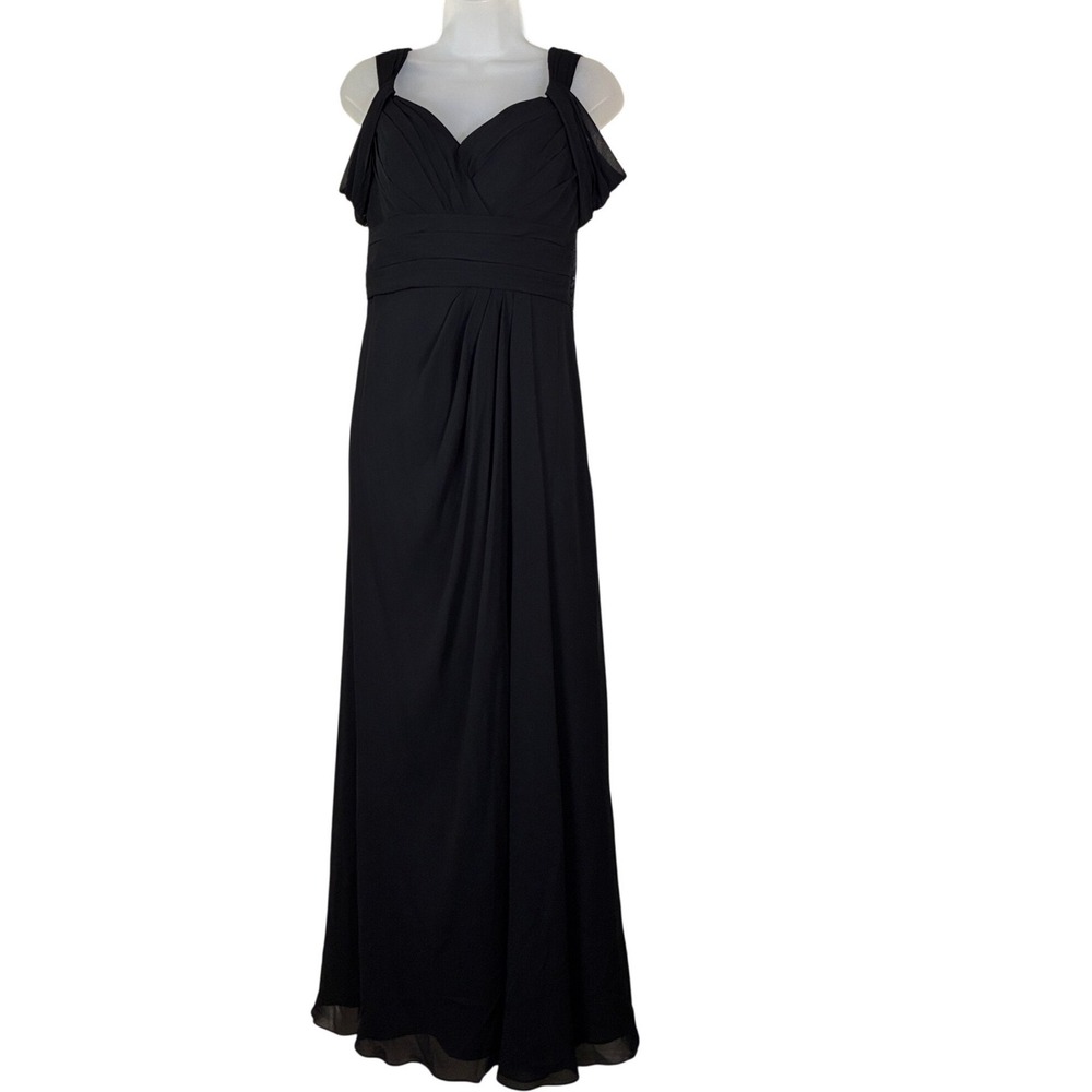 Bill Levkoff Formal Dress Gown 6 Black Chiffon Sleeveless V-Neck
